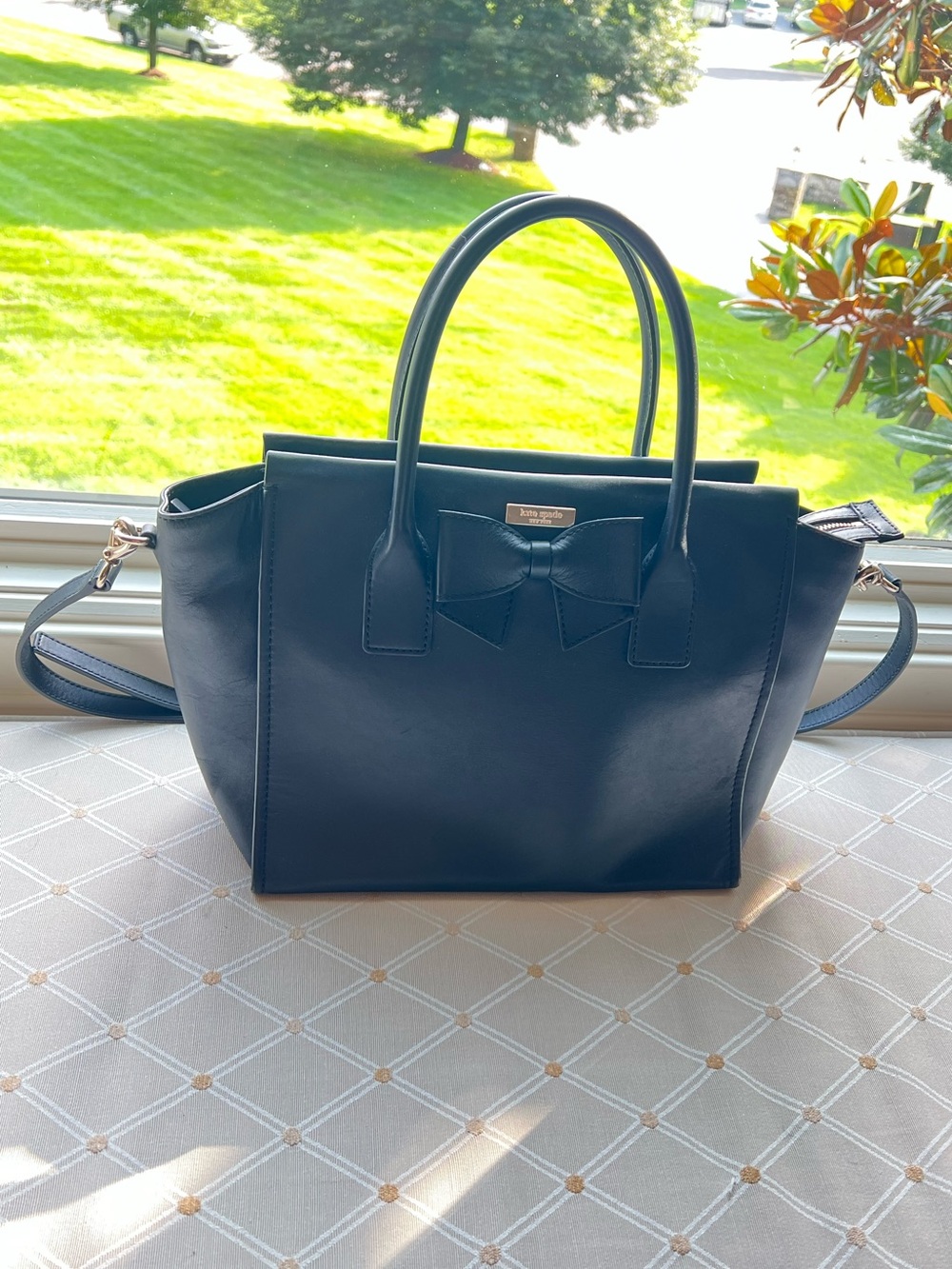 Kate Spade Black Leather Bow Satchel / Shoulder Bag